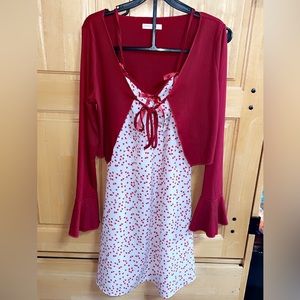Two piece dress and matching cardigan set, size large (runs smaller)